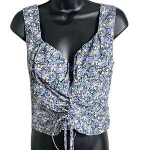 Bailey Rose floral ruched crop top with a tie front Size Large